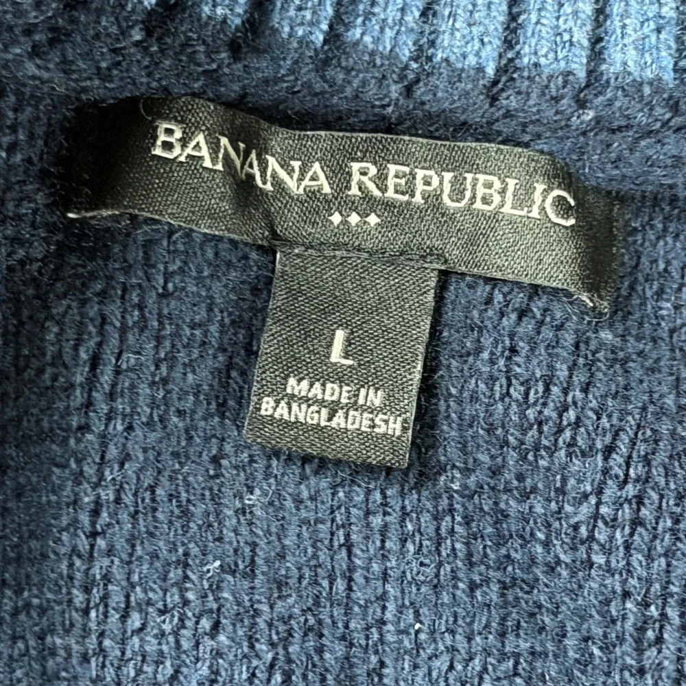 Banana Republic Mens Navy Blue Striped Shawl Collar Cardigan Sweater Large Wool